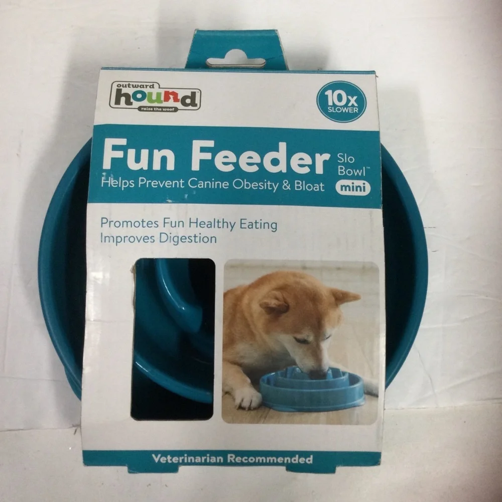 Outward Hound Fun Feeder Slo Bowl Mini For Dogs 2 Cups 10x Slower Turqoise New